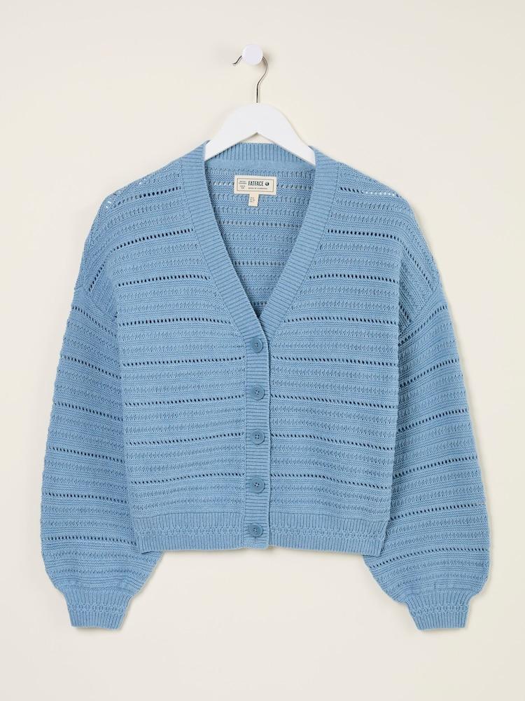 fat face Annie Chambray Blue Knitted Cardigan
