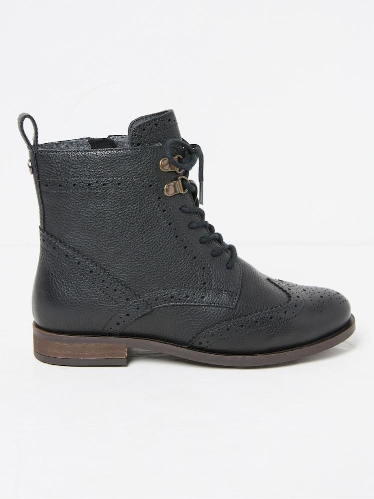 Fat Face Anwen Black Brogue Ankle Boots
