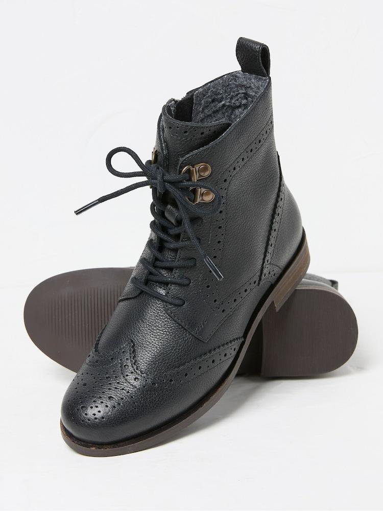 Fat Face Anwen Black Brogue Ankle Boots