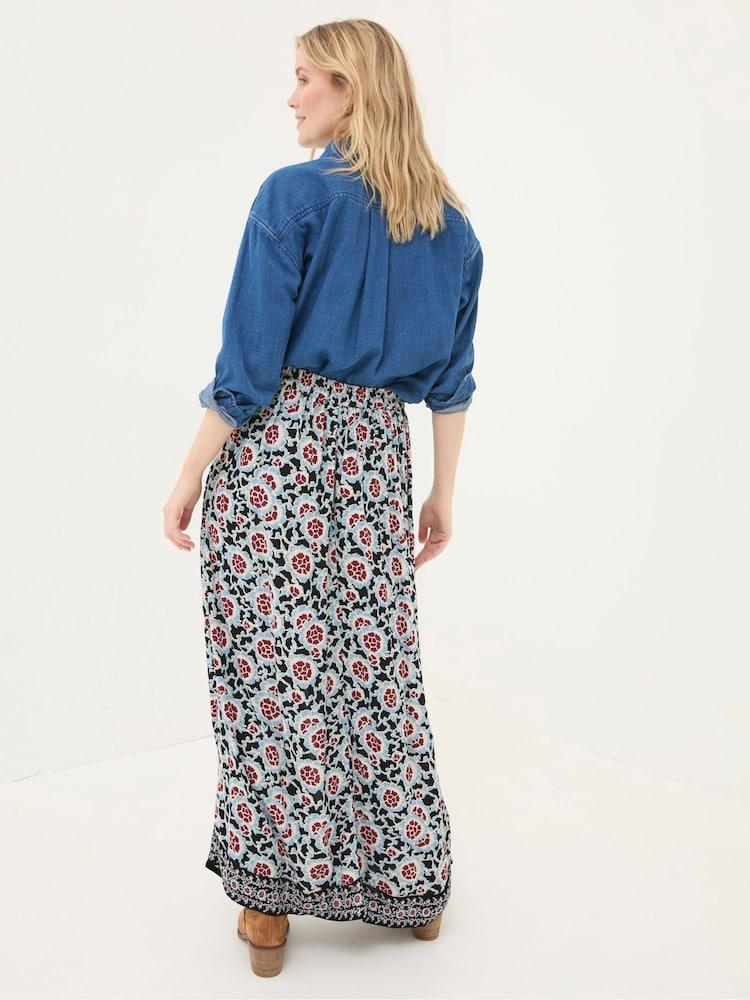 Fat Face Arabella Black Wild Floral Midi Skirt