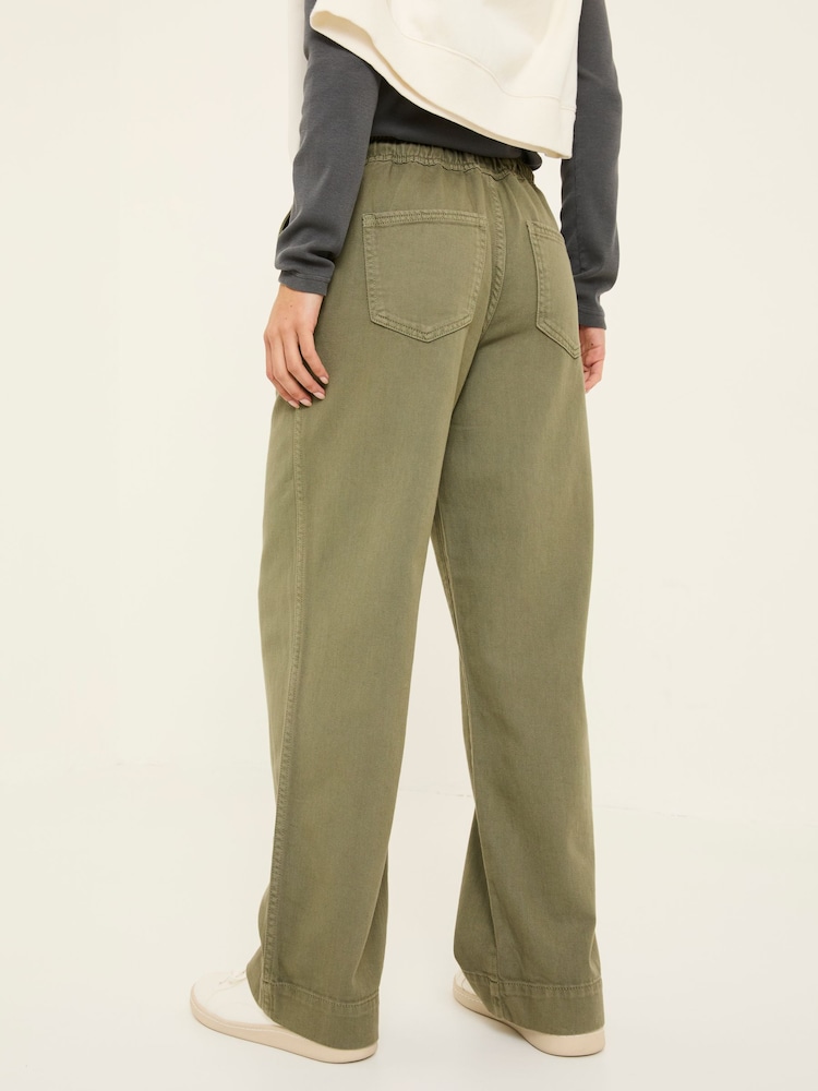 Fat Face Ashby Khaki Green Wide Leg Trousers