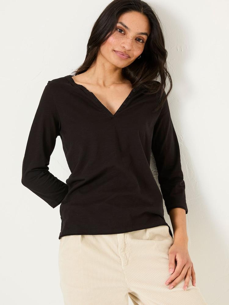 Fat Face Aster Black 3/4 Sleeve T-Shirt