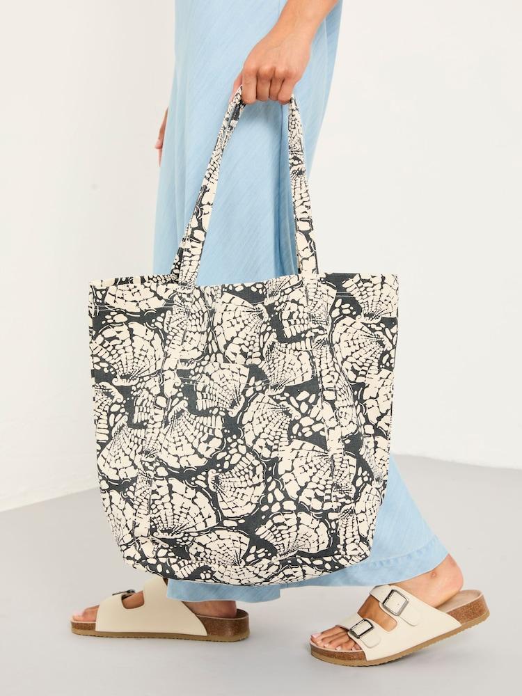 Fat Face Astrid Black Shell Print Tote Bag