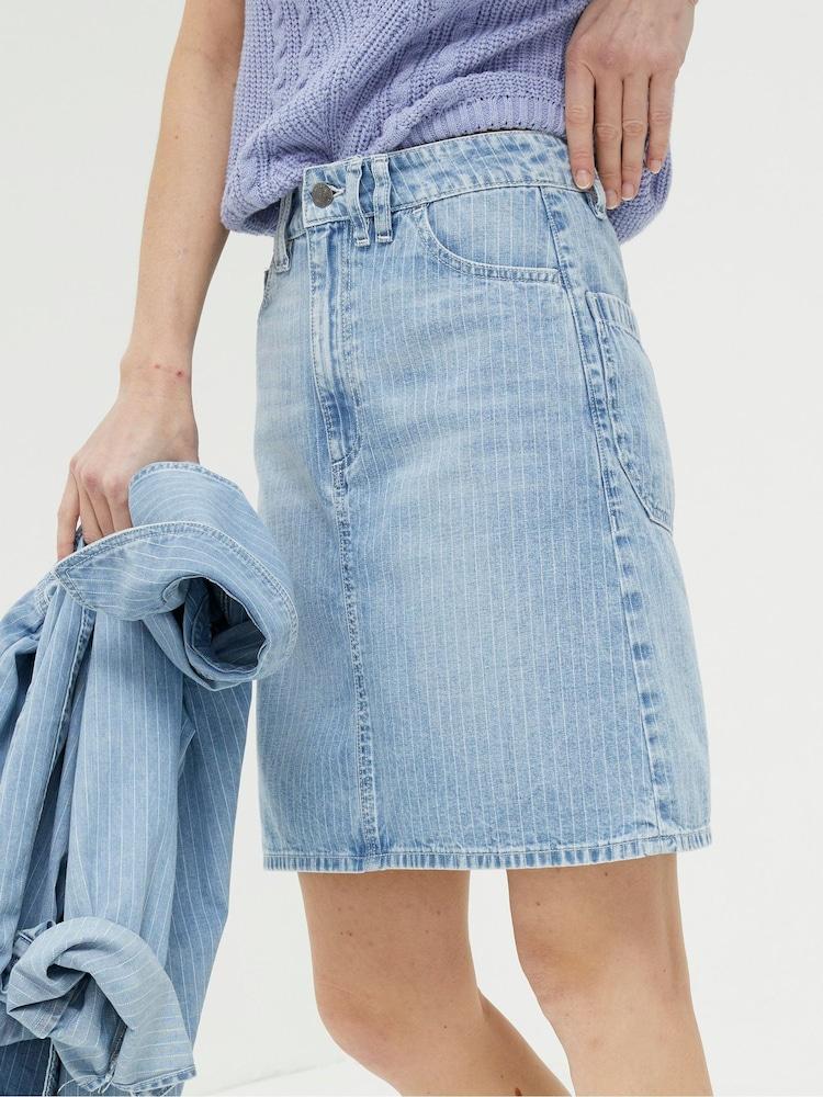 Fat Face Athena Blue Stripe Denim Skirt