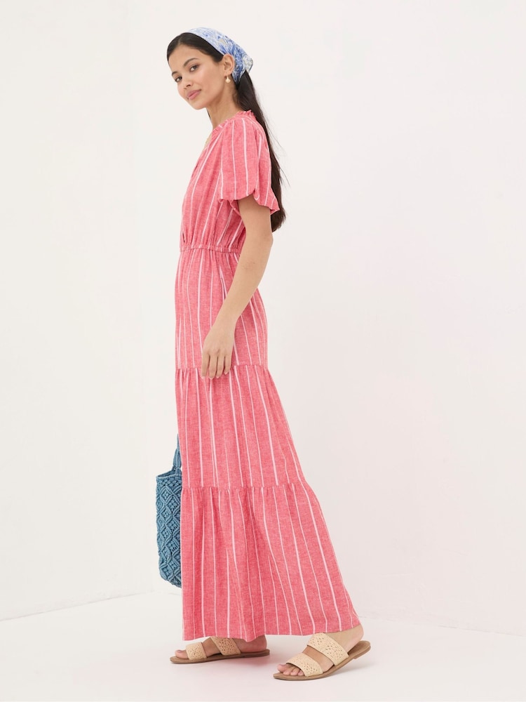 Fat Face Aubrey Red Stripe Linen Blend Maxi Dress