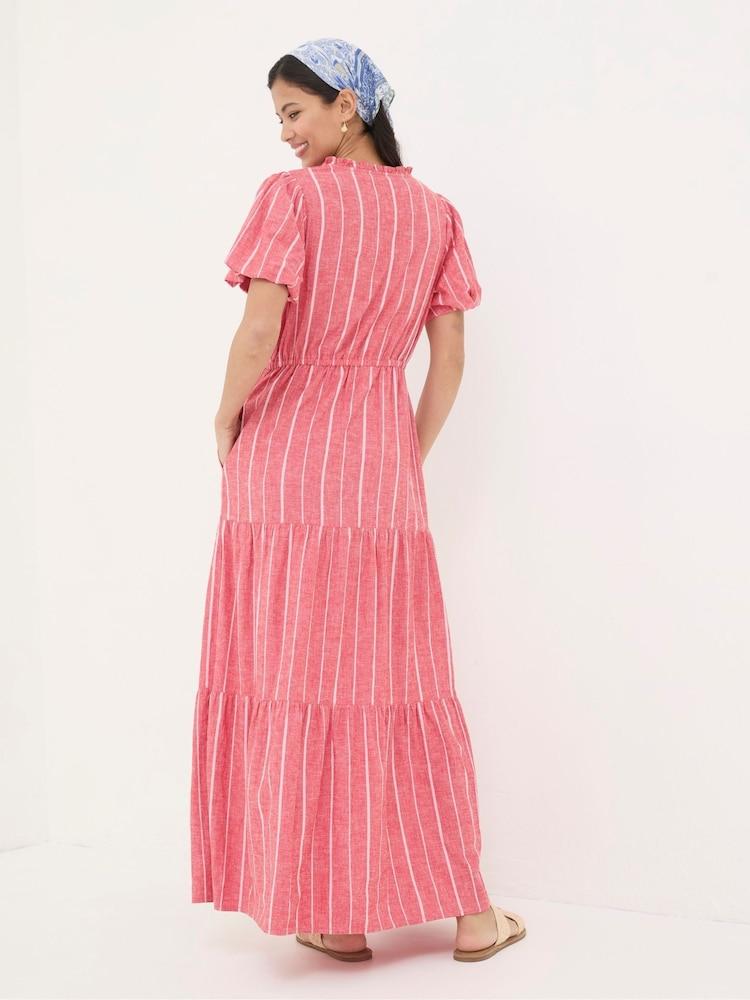Fat Face Aubrey Red Stripe Linen Blend Maxi Dress