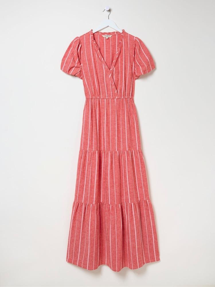 fat face Aubrey Red Stripe Linen Blend Maxi Dress
