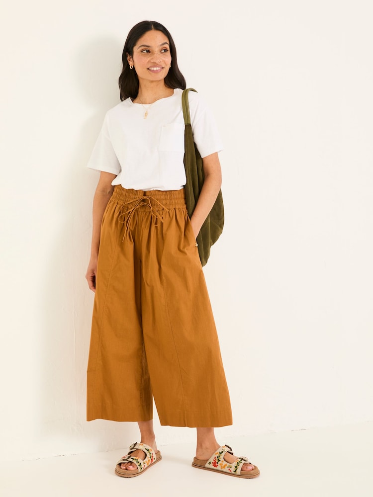 Fat Face Aubrey Tan Brown Wide Leg Crop Trouser