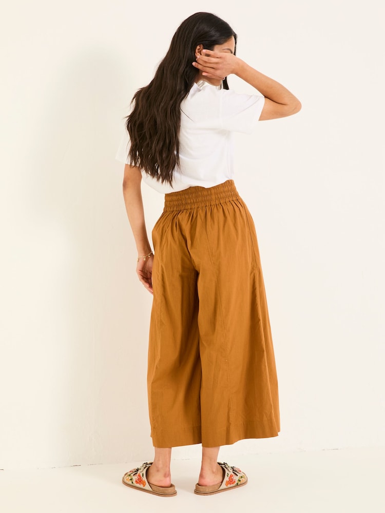 Fat Face Aubrey Tan Brown Wide Leg Crop Trouser