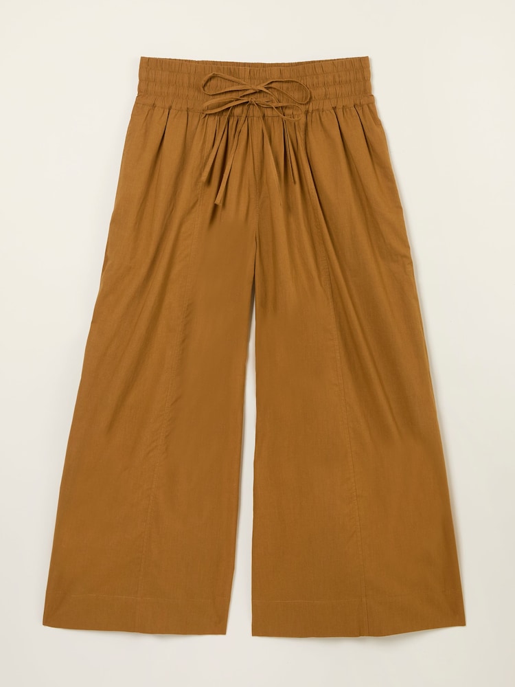 fat face Aubrey Tan Brown Wide Leg Crop Trouser