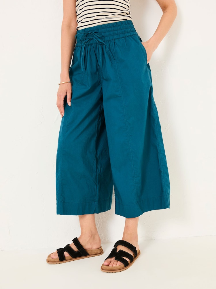 Fat Face Aubrey Teal Blue Wide Leg Crop Trouser