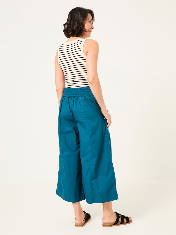 Fat Face Aubrey Teal Blue Wide Leg Crop Trouser