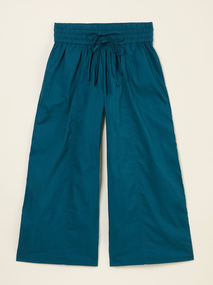 fat face Aubrey Teal Blue Wide Leg Crop Trouser