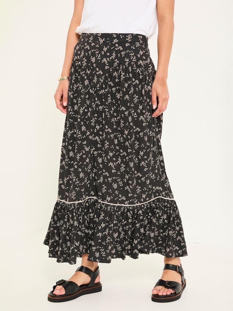 Fat Face Aurielle Black Mono Ditsy Maxi Skirt