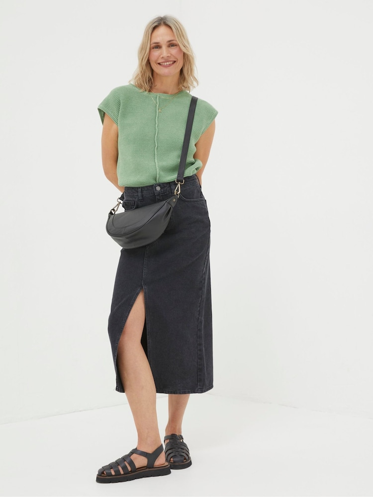 Fat Face Ava Black Denim Midi Skirt
