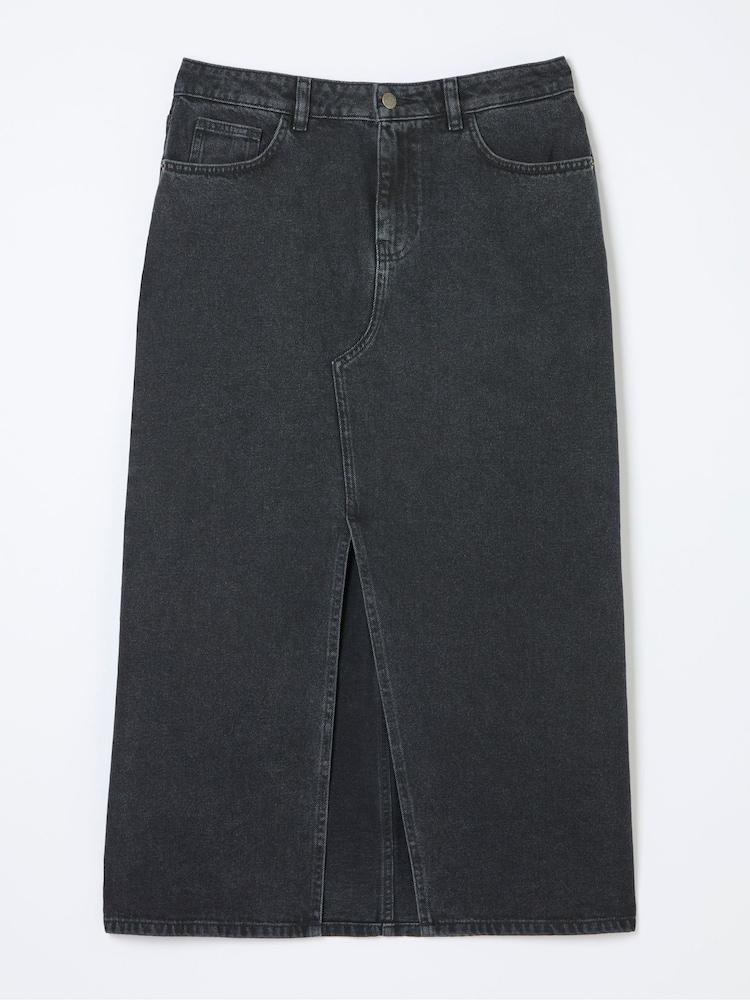 fat face Ava Black Denim Midi Skirt