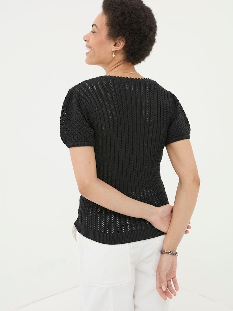 Fat Face Ava Black Stitch Knit T-Shirt