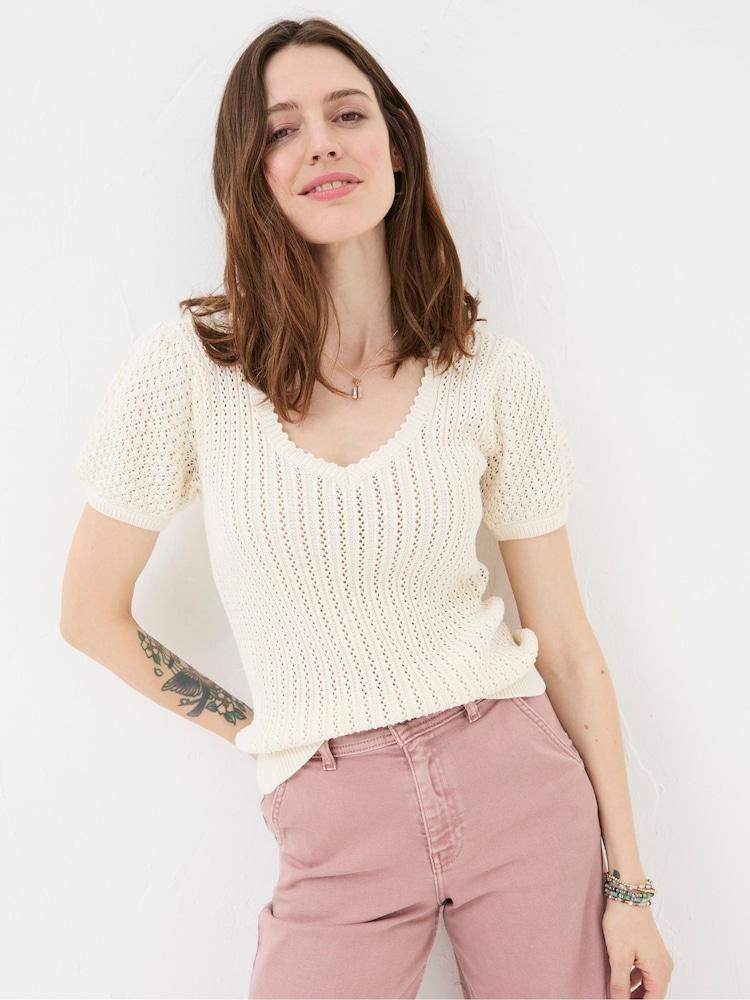 Fat Face Ava Natural Stitch Knit T-Shirt