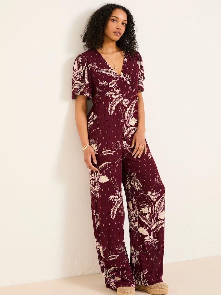 Fat Face Azalea Claret Floral Print Jumpsuit