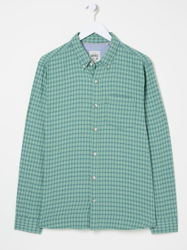 fat face Bath Light Teal Long Sleeve Check Shirt