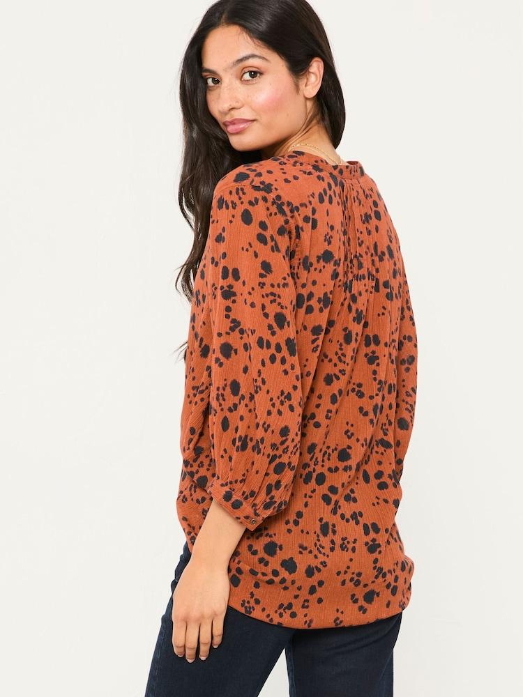 Fat Face Beckett Tan Brown Animal Spot Blouse