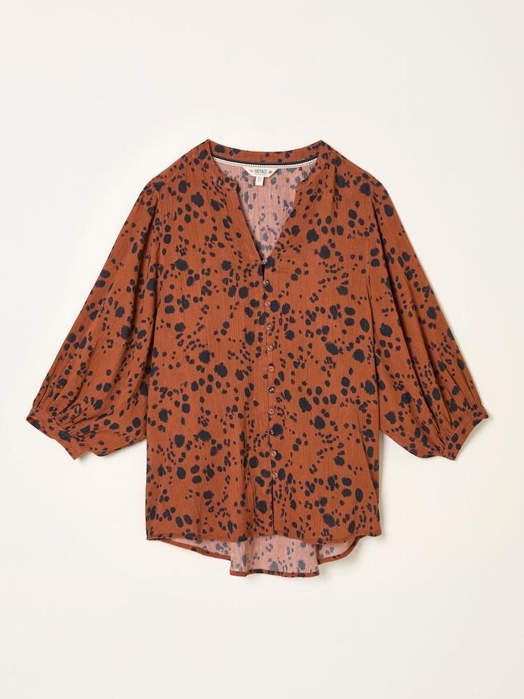 fat face Beckett Tan Brown Animal Spot Blouse