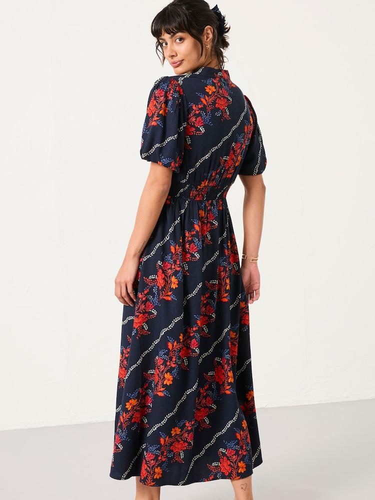 Fat Face Becky Navy Folk Floral Petite Midi Dress
