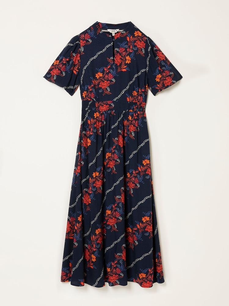 fat face Becky Navy Folk Floral Petite Midi Dress