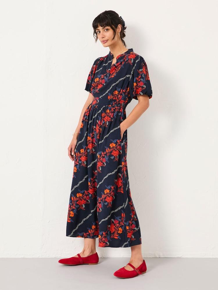 Fat Face Becky Navy Folk Floral Regular Midi Dress