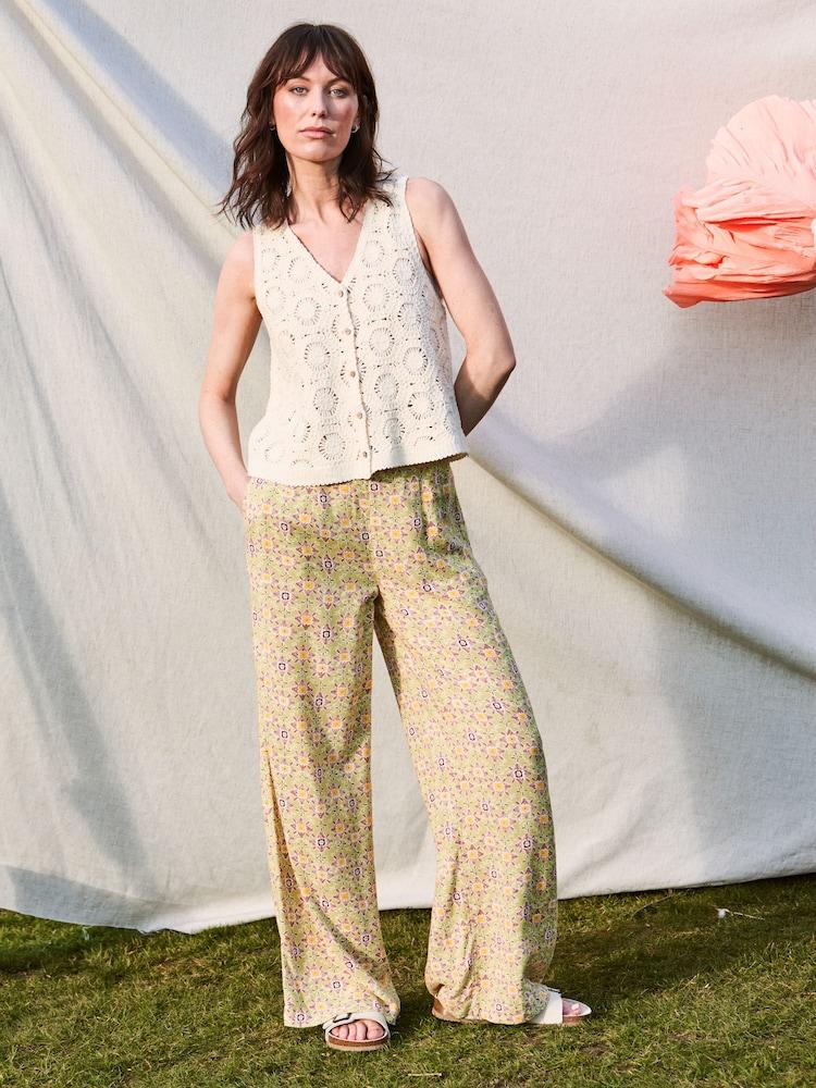 Fat Face Beeble Multi Printed Wide Leg Trousers