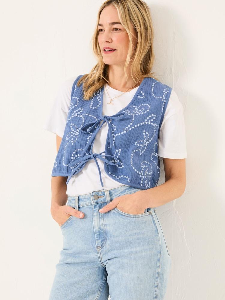 Fat Face Beth Indigo Blue Printed Waistcoat