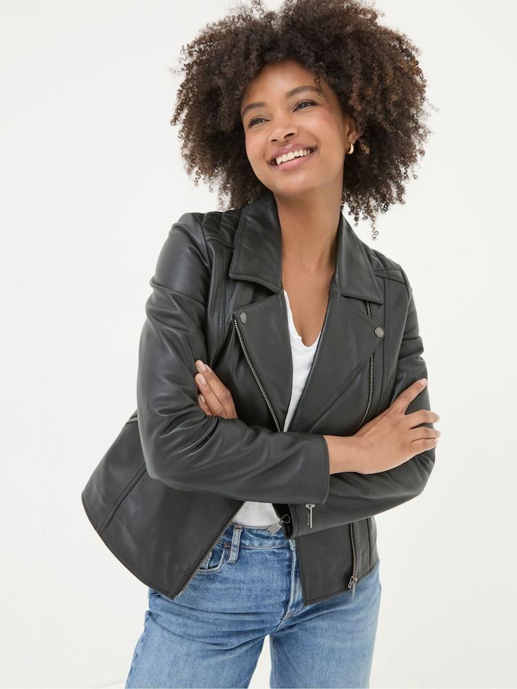 Fat Face Bethany Black Quilted Biker Jacket