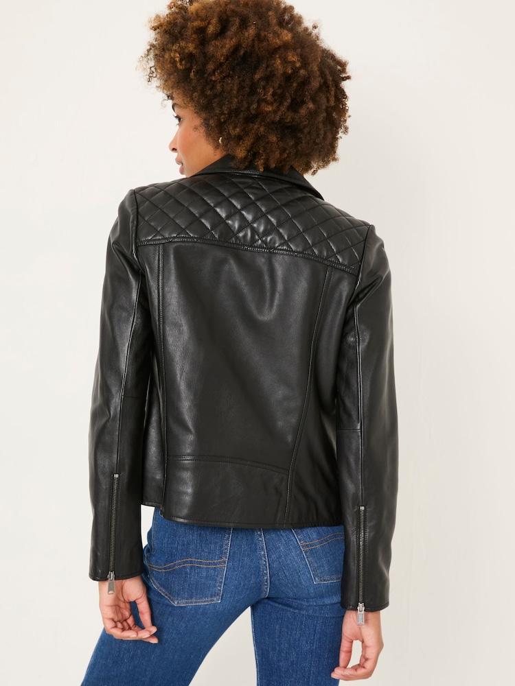 Fat Face Bethany Black Quilted Biker Jacket