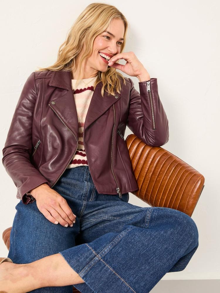 Fat Face Bethany Burgundy Red Quilted Biker Jacket