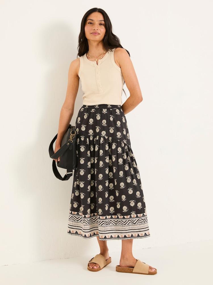 Fat Face Betty Black Lino Shells Midi Skirt