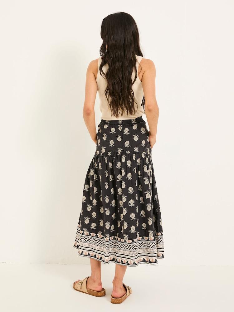 Fat Face Betty Black Lino Shells Midi Skirt