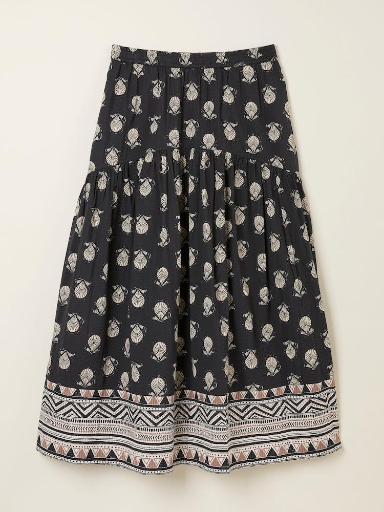 fat face Betty Black Lino Shells Midi Skirt