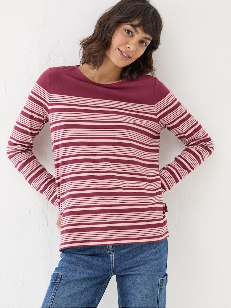 Fat Face Bex Red Stripe Button Back Top