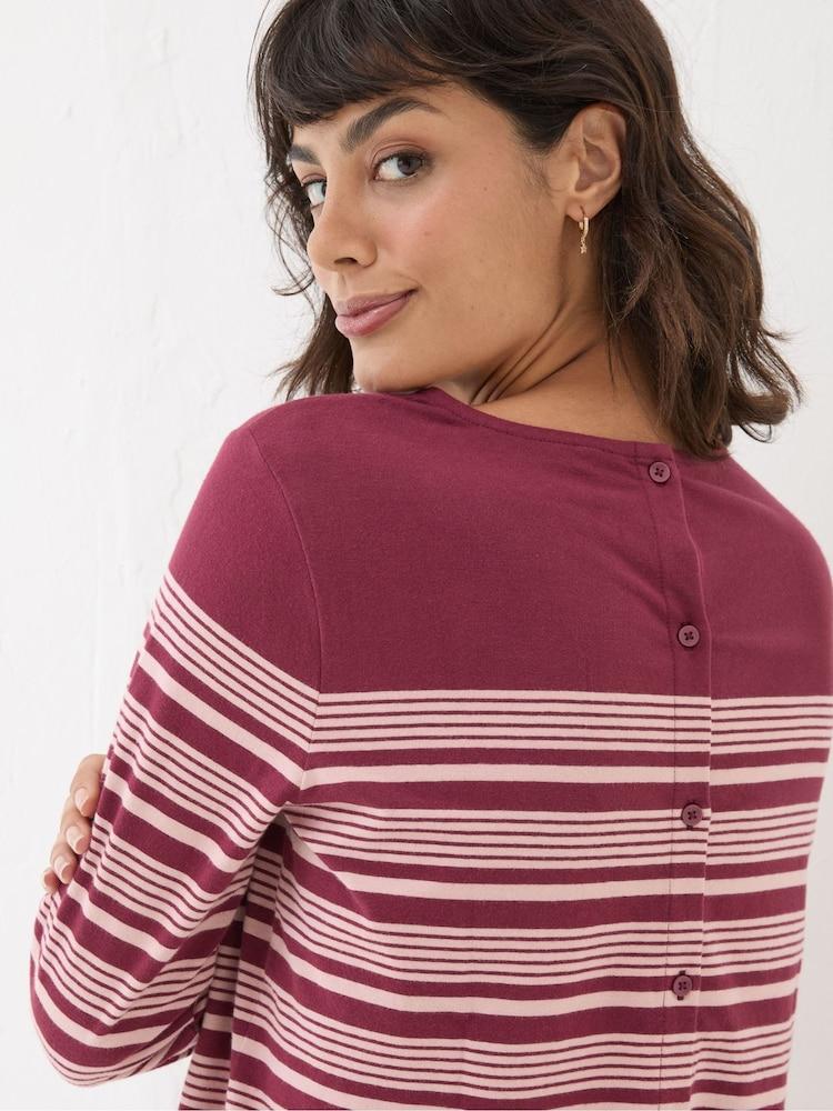 fat face Bex Red Stripe Button Back Top