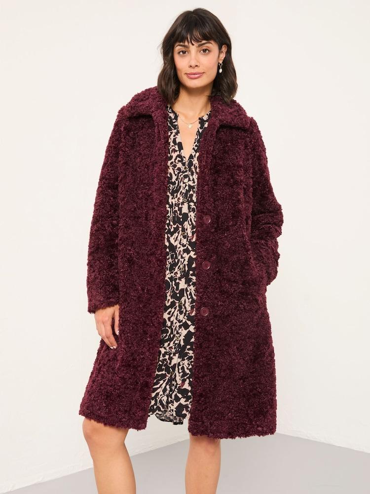 Fat Face Bianca Plum Purple Longline Teddy Coat