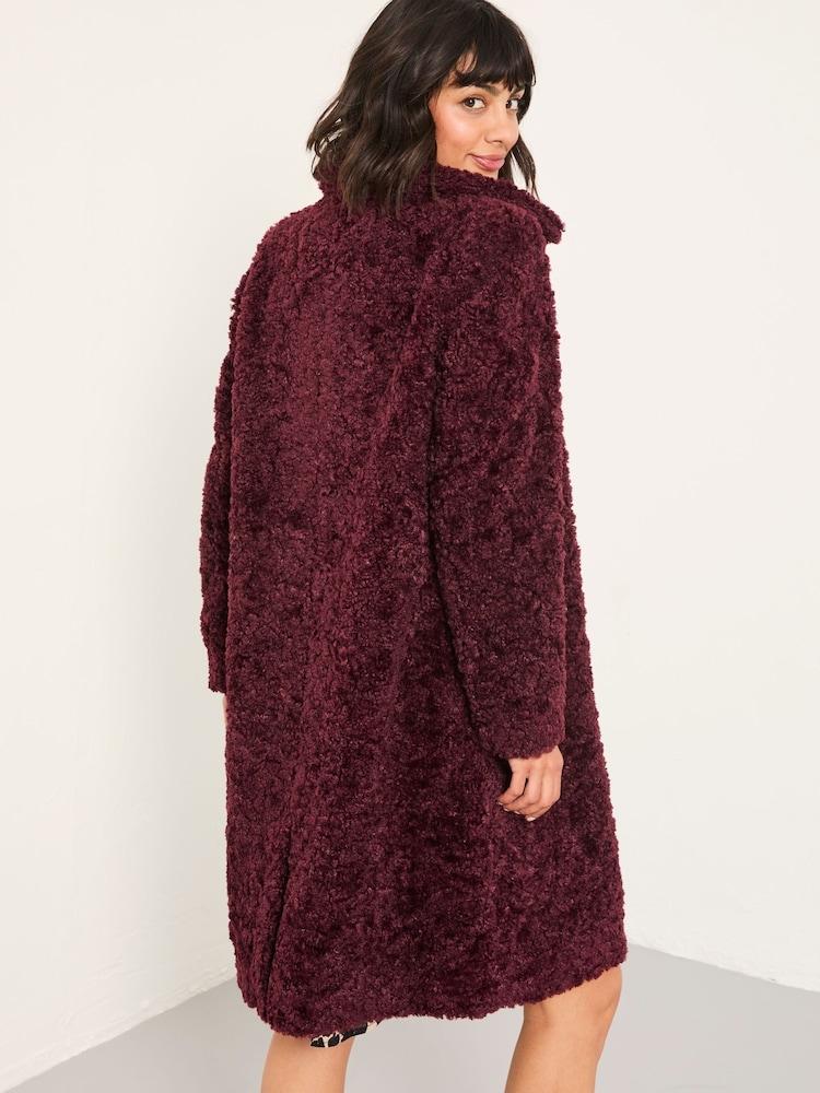 Fat Face Bianca Plum Purple Longline Teddy Coat