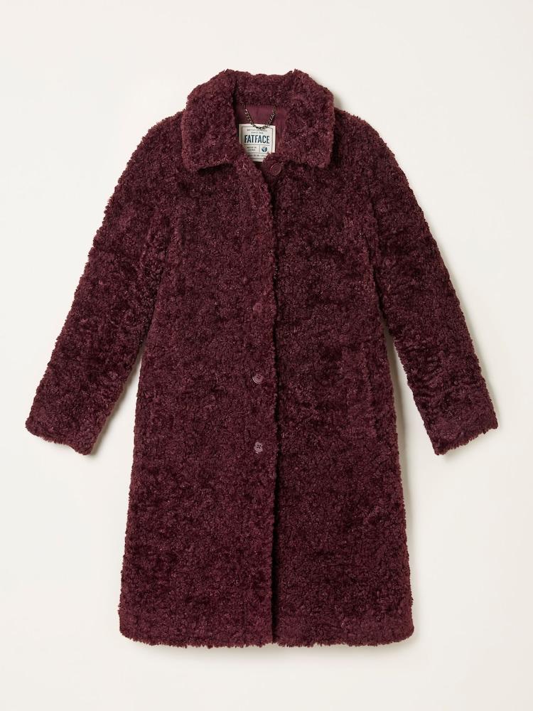 fat face Bianca Plum Purple Longline Teddy Coat