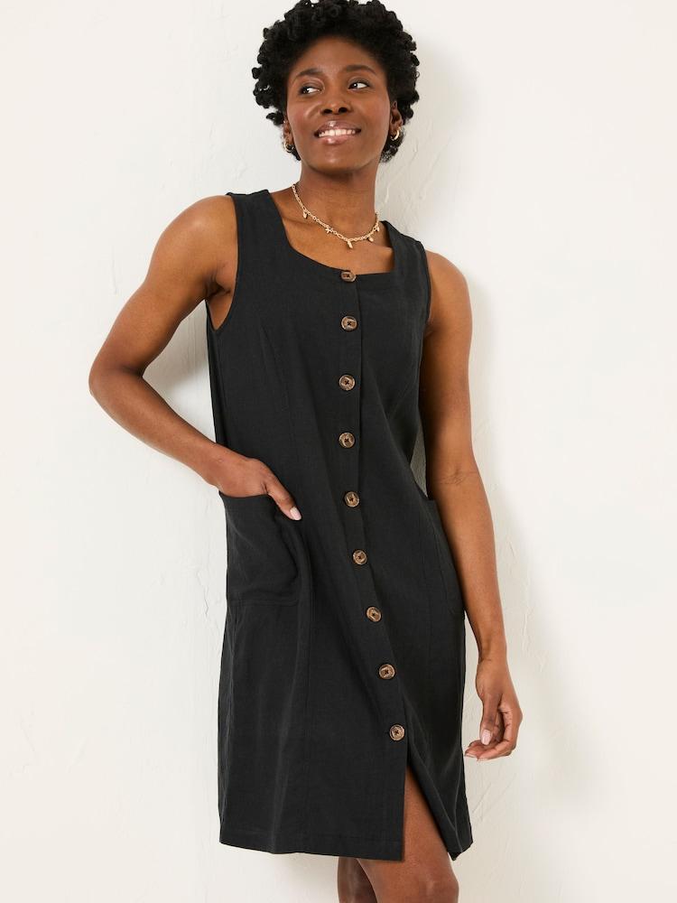 Fat Face Binny Black Button Linen Dress