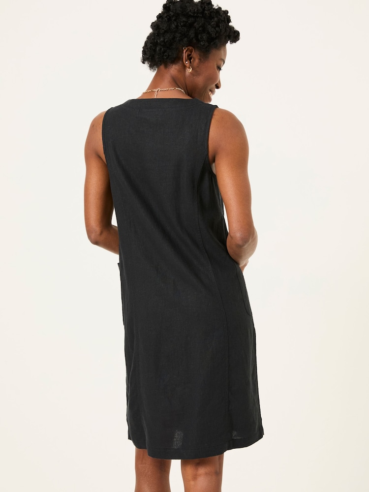 Fat Face Binny Black Button Linen Dress
