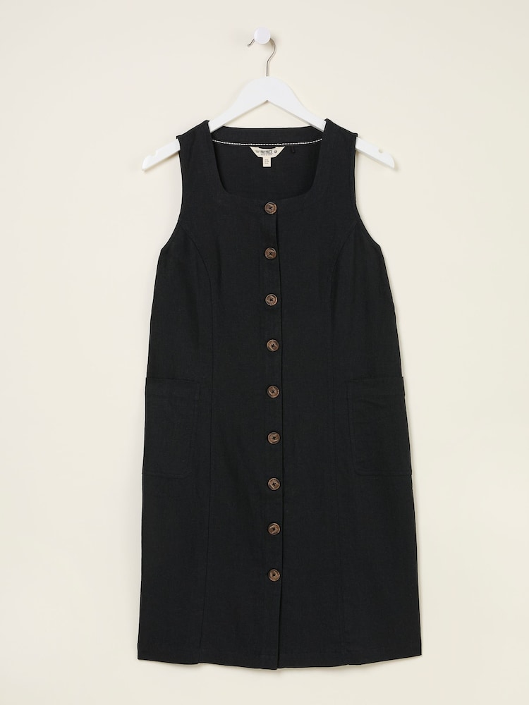 fat face Binny Black Button Linen Dress