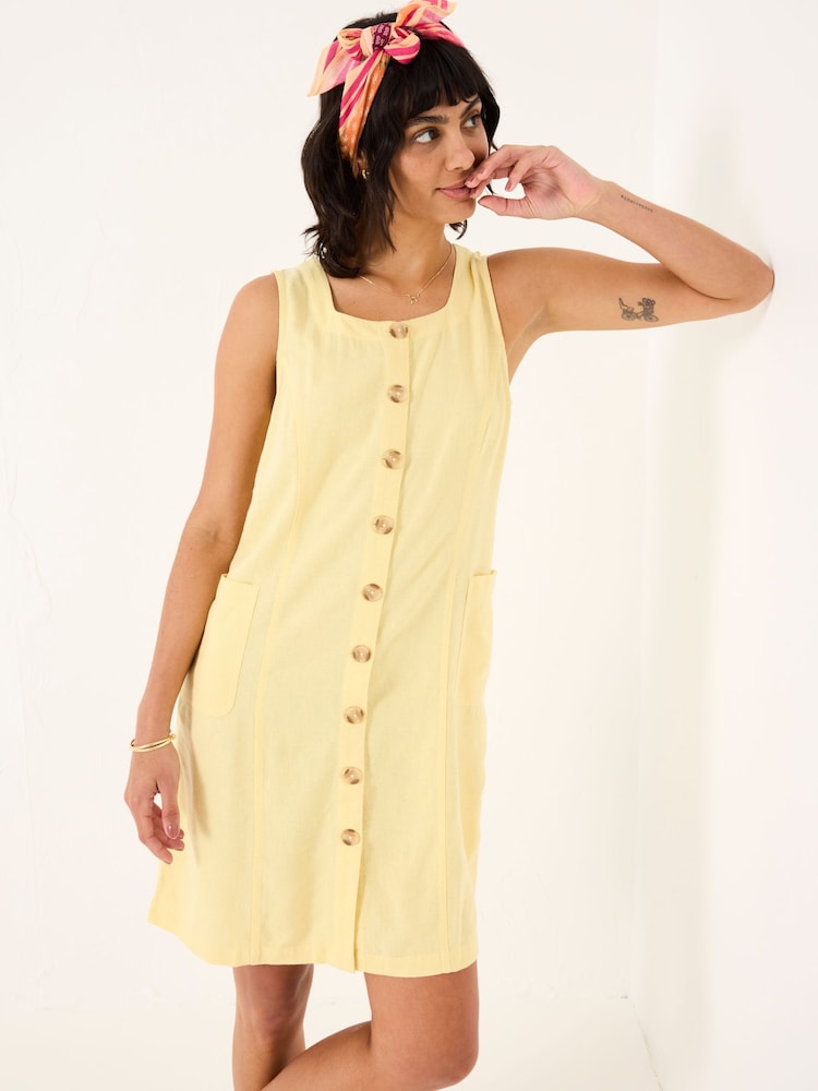Fat Face Binny Light Yellow Button Linen Dress