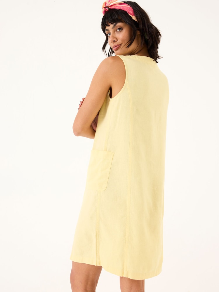 Fat Face Binny Light Yellow Button Linen Dress