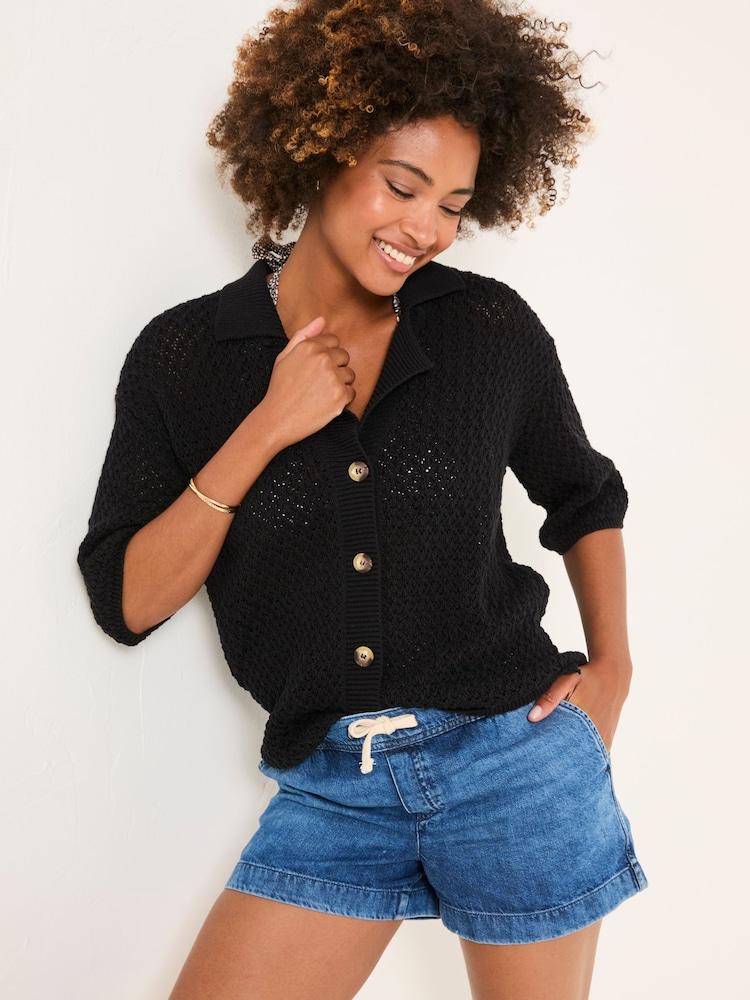 Fat Face Black 100% Cotton Beachwear Knitted Shirt