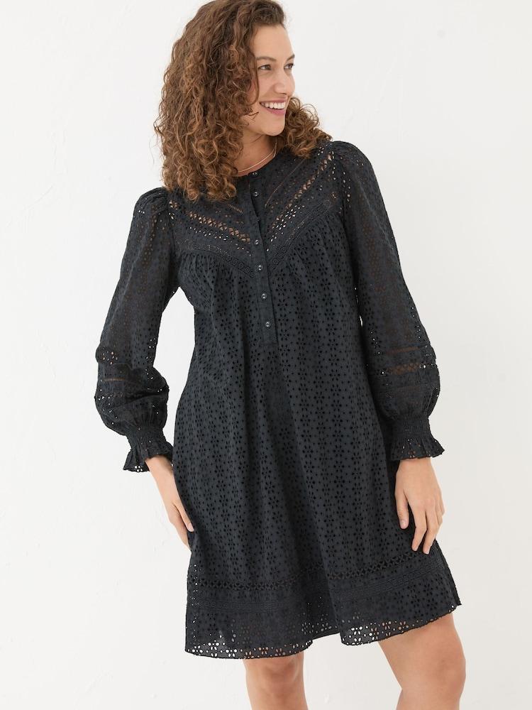 Fat Face Black 100% Cotton Brody Detail Dress