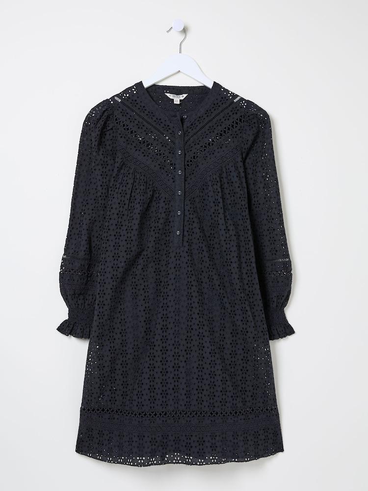 fat face Black 100% Cotton Brody Detail Dress